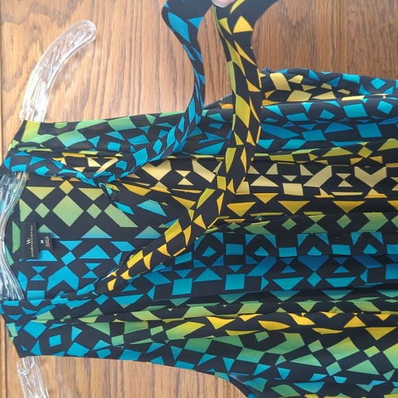 Worthington Abstract Print Sleeveless Accordion Pleated Button Down Blouse M - Picture 3 of 9
